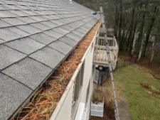 Leaves collected in a long residential gutter